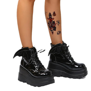 High Heel Black Lace Up Boots