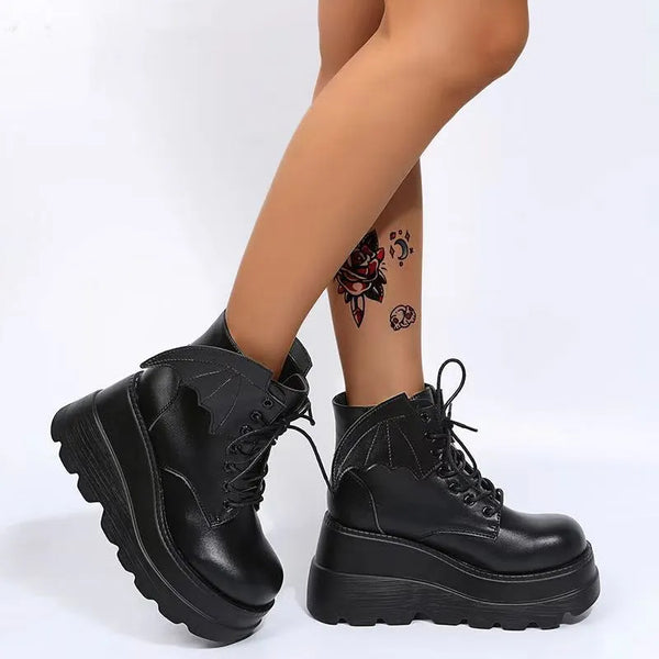 High Heel Black Lace Up Boots
