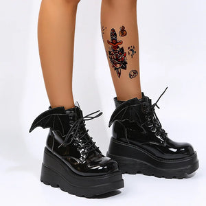 High Heel Black Lace Up Boots