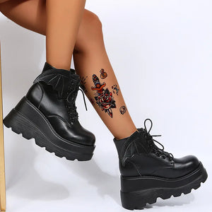 High Heel Black Lace Up Boots