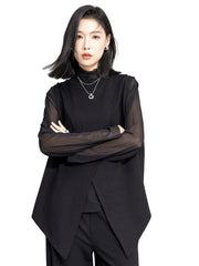 T-shirt noir à col montant pour femme
