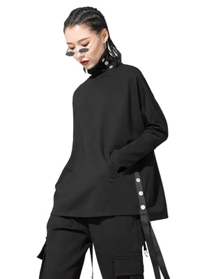 High Neck Black T Shirt Women's
