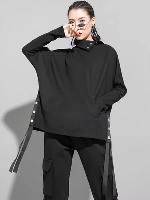 High Neck Black T Shirt Women's
