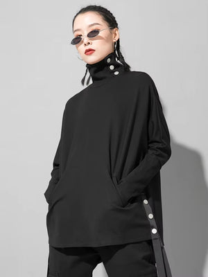 High Neck Black T Shirt Women's