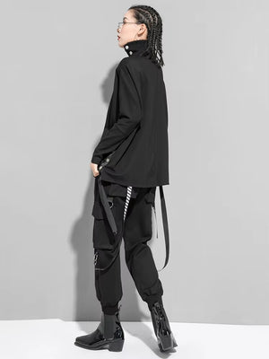 High Neck Black T Shirt Women's
