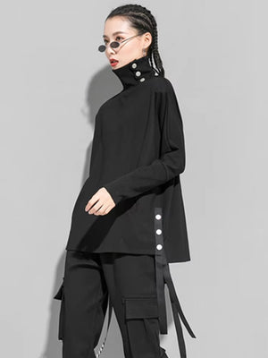 High Neck Black T Shirt Women's
