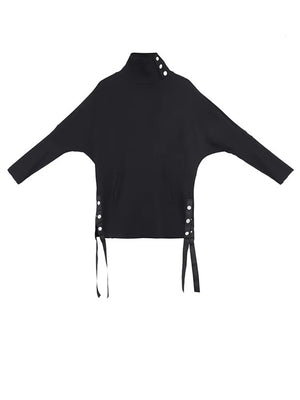 High Neck Black T Shirt Women's
