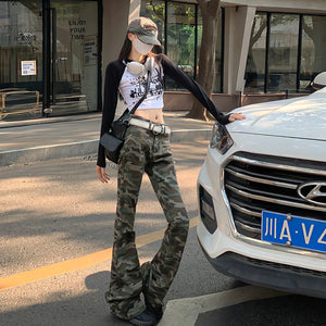 High waisted camo cargo pants