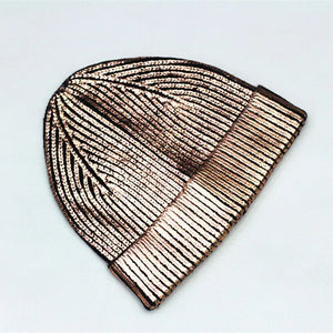 2025 Autumn Winter Metal Colour Coating Holographic Knitted Hat Men Women Harajuku Hip Hop - A Rose Gold