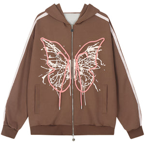 Hoodie Zip Y2K Butterfly Graphic