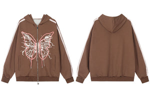 Hoodie Zip Y2K Butterfly Graphic