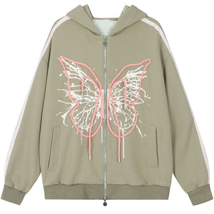 Hoodie Zip Y2K Butterfly Graphic