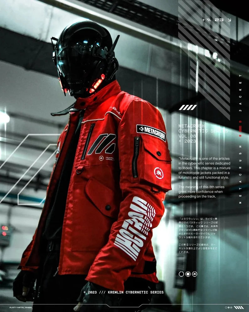HARD WIRED Chaqueta roja y negra para hombre Moto Goma Motocicleta PVC  Neopreno Futurista Tron Industrial Cyber Sci Fi Vinilo Streetwear Cyberpunk  -  España