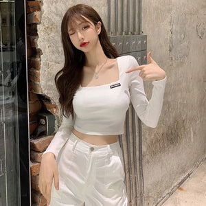 Long sleeve black crop top