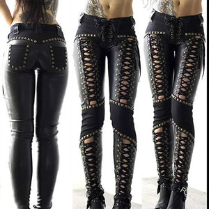 Imitation Leather Cut Out Pant