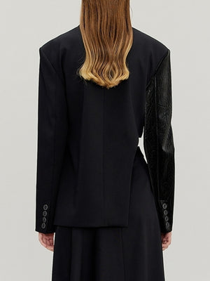 Irregular PU Leather Spring Women Suit Jacket