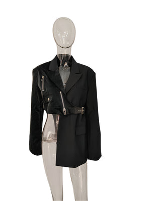 Irregular PU Leather Spring Women Suit Jacket