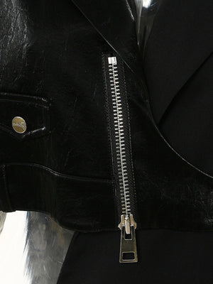 Irregular PU Leather Spring Women Suit Jacket