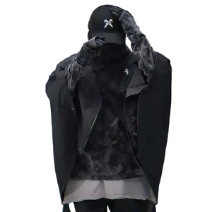 Japanese Cloak Techwear Hoodie in black — dark techwear streetwear, view 1 of 6