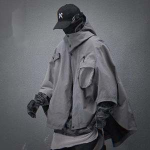 Japanese Cloak Techwear Hoodie in black — dark techwear streetwear, view 4 of 6