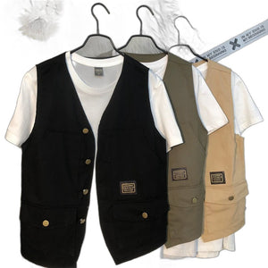 Japanese Fashion Cargo Vest - product view on white background