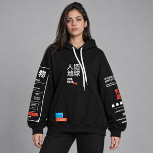 Kanji Fleece Y2k Hoodie – worn by a woman