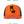 Orange trucker hat with black mesh sides, front view of the black kanji print, with a baseball cap caption
