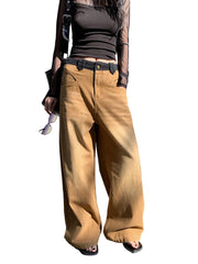 Khaki Scratched Jeans Women's Y2K
