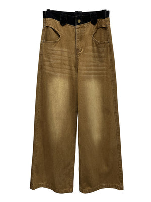Khaki Scratched Jeans Women's Y2K