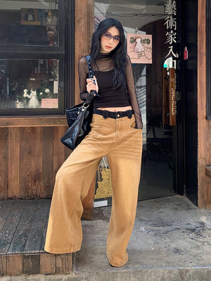 Khaki Scratched Jeans Women's Y2K