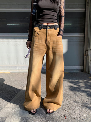 Khaki Scratched Jeans Women's Y2K
