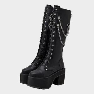 Knee High Black Lace Up Combat Boots