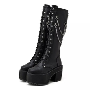 Knee High Black Lace Up Combat Boots