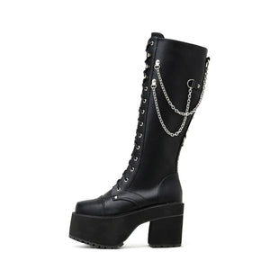 Knee High Black Lace Up Combat Boots