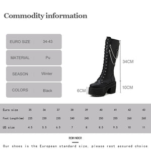 Knee High Black Lace Up Combat Boots