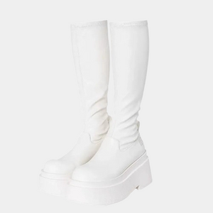 Knee High White Platform Boots