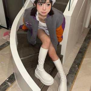 Knee High White Platform Boots