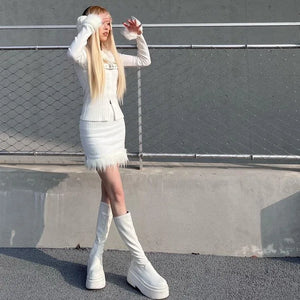 Knee High White Platform Boots