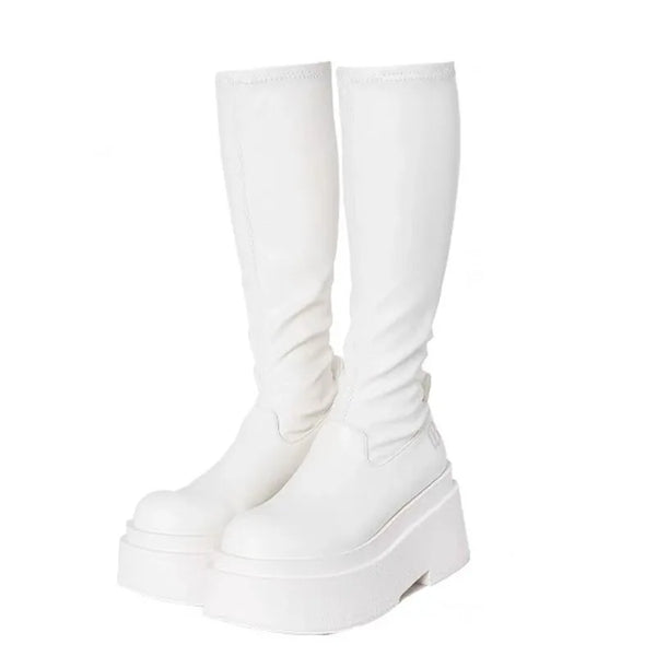Knee High White Platform Boots