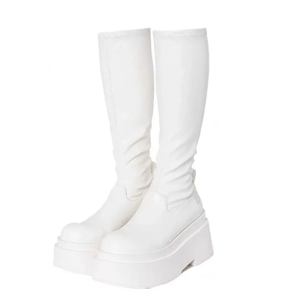 Knee High White Platform Boots | CYBER TECHWEAR® – Cyber Techwear