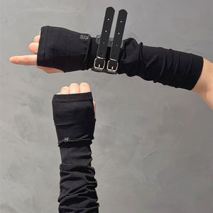 Knitted Long Black Goth Fingerless Gloves