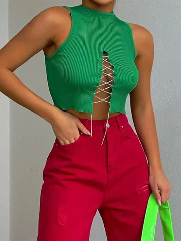 Knitted Sleeveless Crop Top