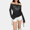 Lace Neck Drawstring Black Tops