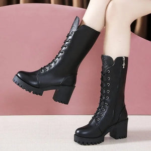 Lace Up Black Chunky Boots