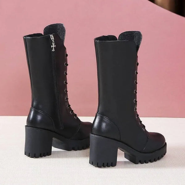 Lace Up Black Chunky Boots