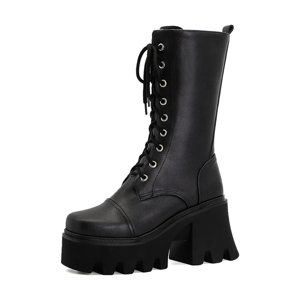 Lace Up Black Leather Boots