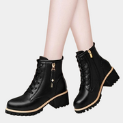 Bottes à lacets en cuir noir pour femmes