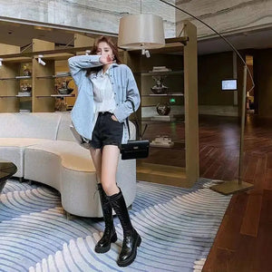 Lace Up Boots Knee High Black