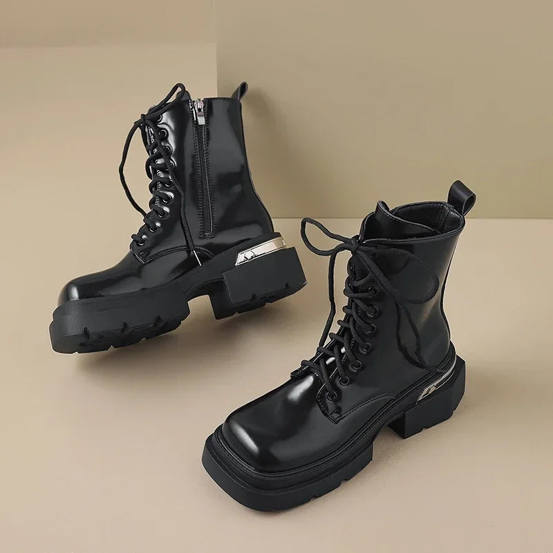 Lace Up Chunky Black Boots