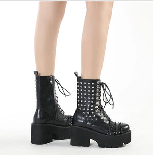 Lace Up Platform Boots Black